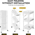 3 Tier trolley organizer,Foldable Metal Rolling Utility Cart Organizer