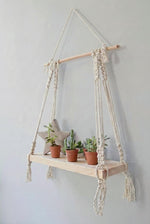 Decazone ® Macramé Wall Hanging Shelf Pine Wood Floating Shelve with Wooden Dowel