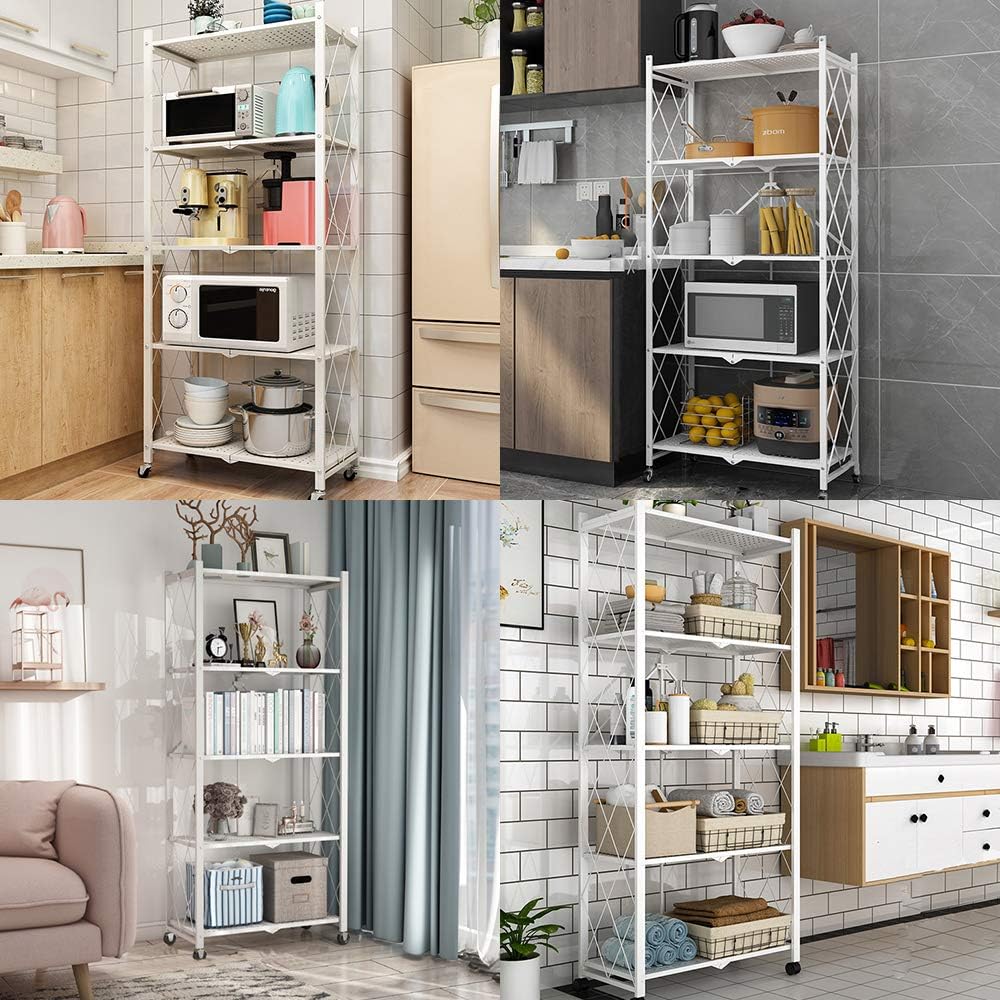 N/P 5-Tier Foldable Metal Storage Shelves - White