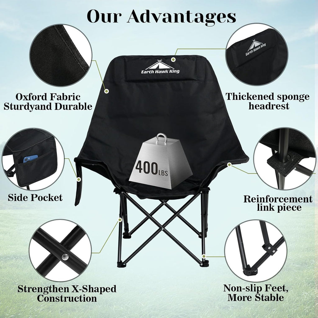 Portable Beach Chairs, Black Multi-Use Camping Chairs