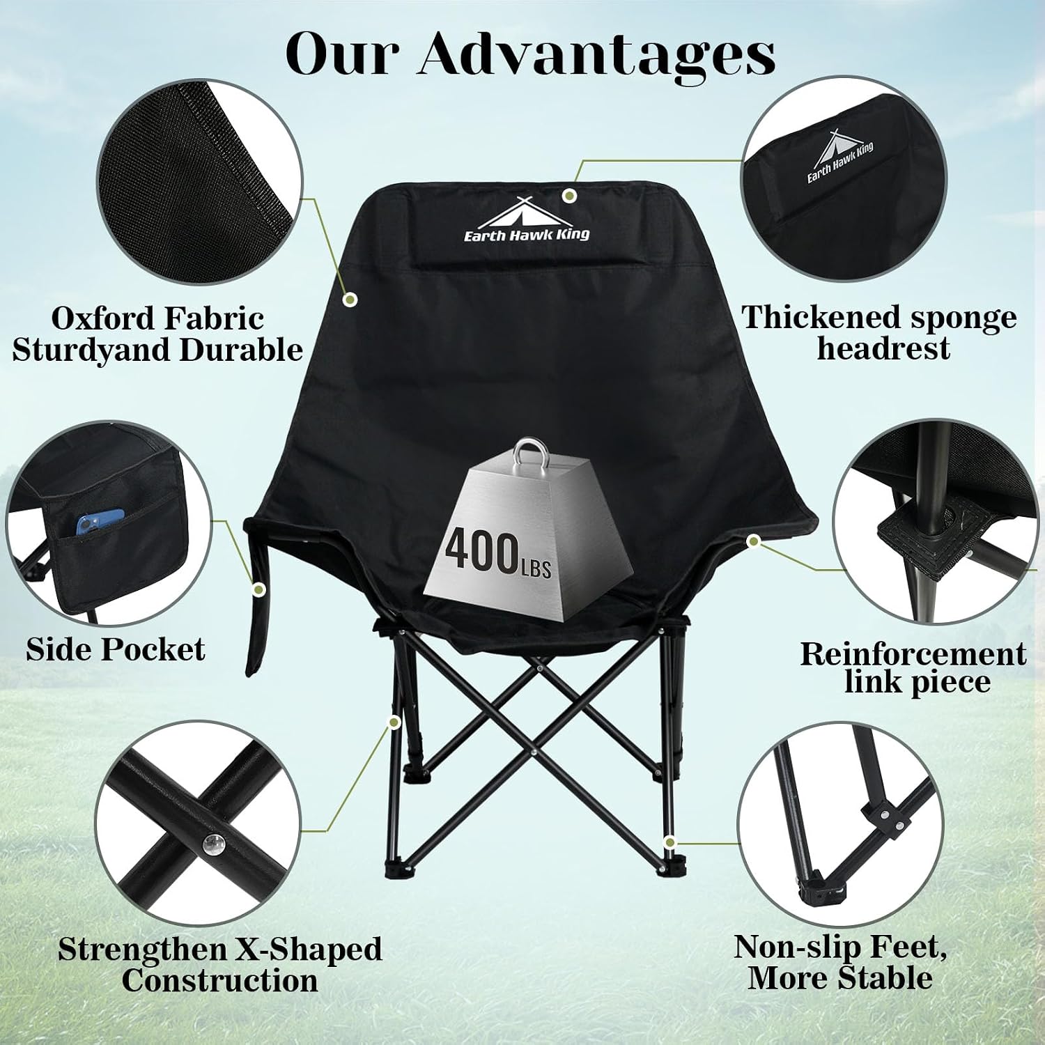Portable Beach Chairs, Black Multi-Use Camping Chairs