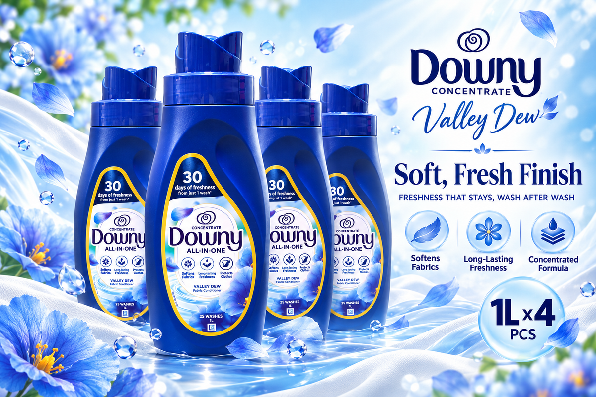 Downy Concentrate Valley Dew Fabric Softener – 1L x 4pcs