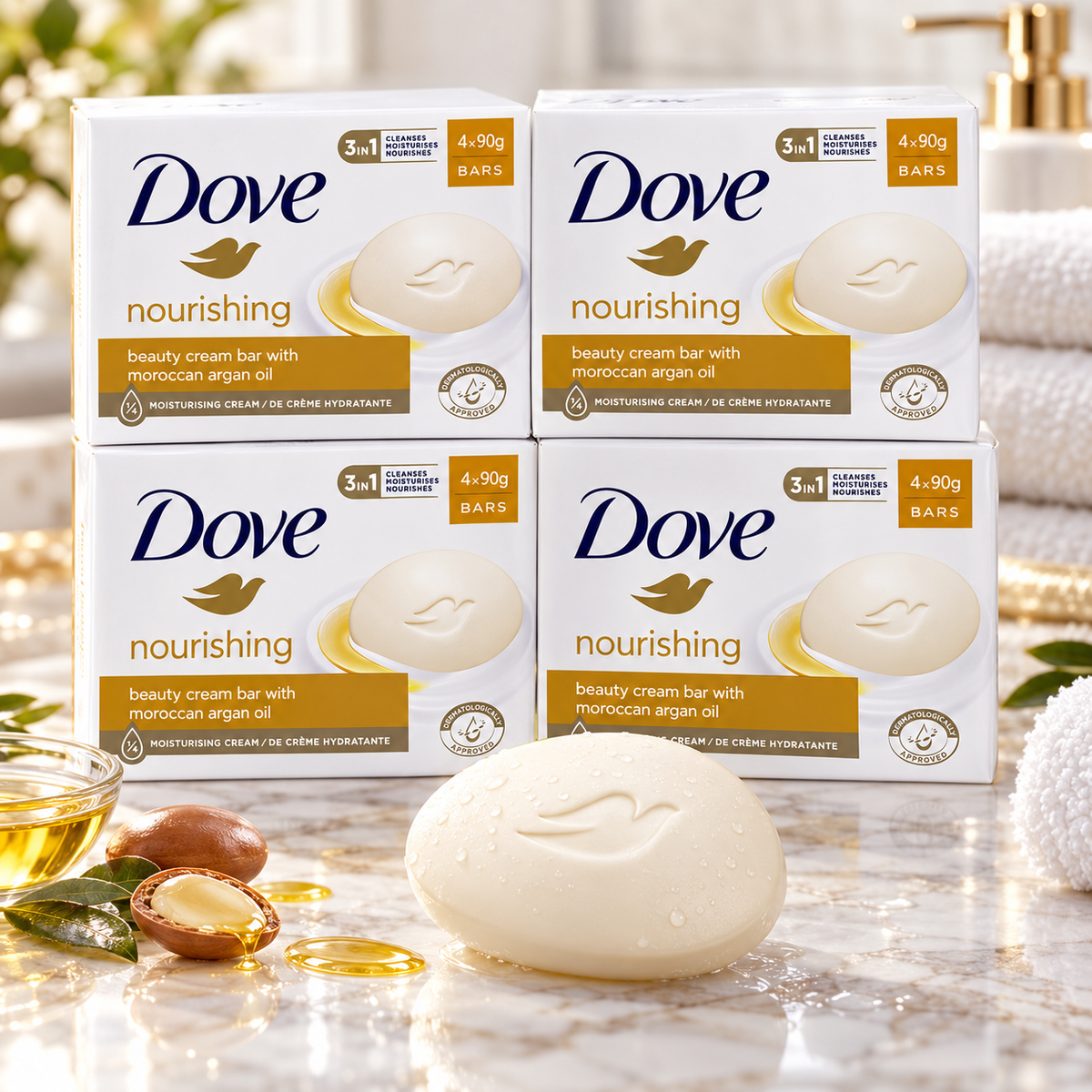 Dove Nourishing Cream & Argan Oil Beauty Bar 90g x 4Pcs