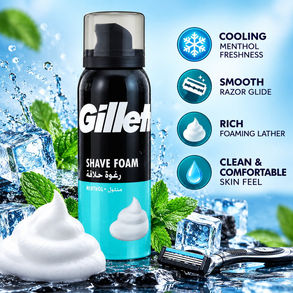 Gillette Shaving Foam Menthol 200ml – Cooling Comfort & Easy Glide x 6pcs
