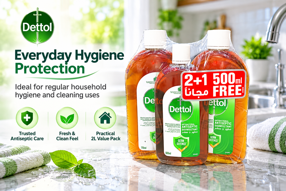 Dettol Antiseptic Liquid 750ml × 2 + 500ml – Value Hygiene Pack Total 3packs