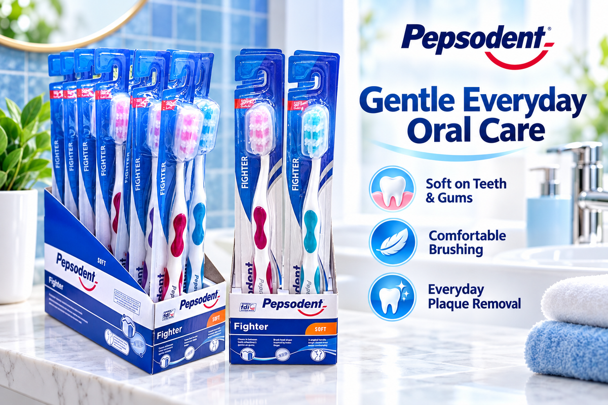 Pepsodent Fighter Soft Toothbrush – Gentle Daily Cleaning x 12pcs