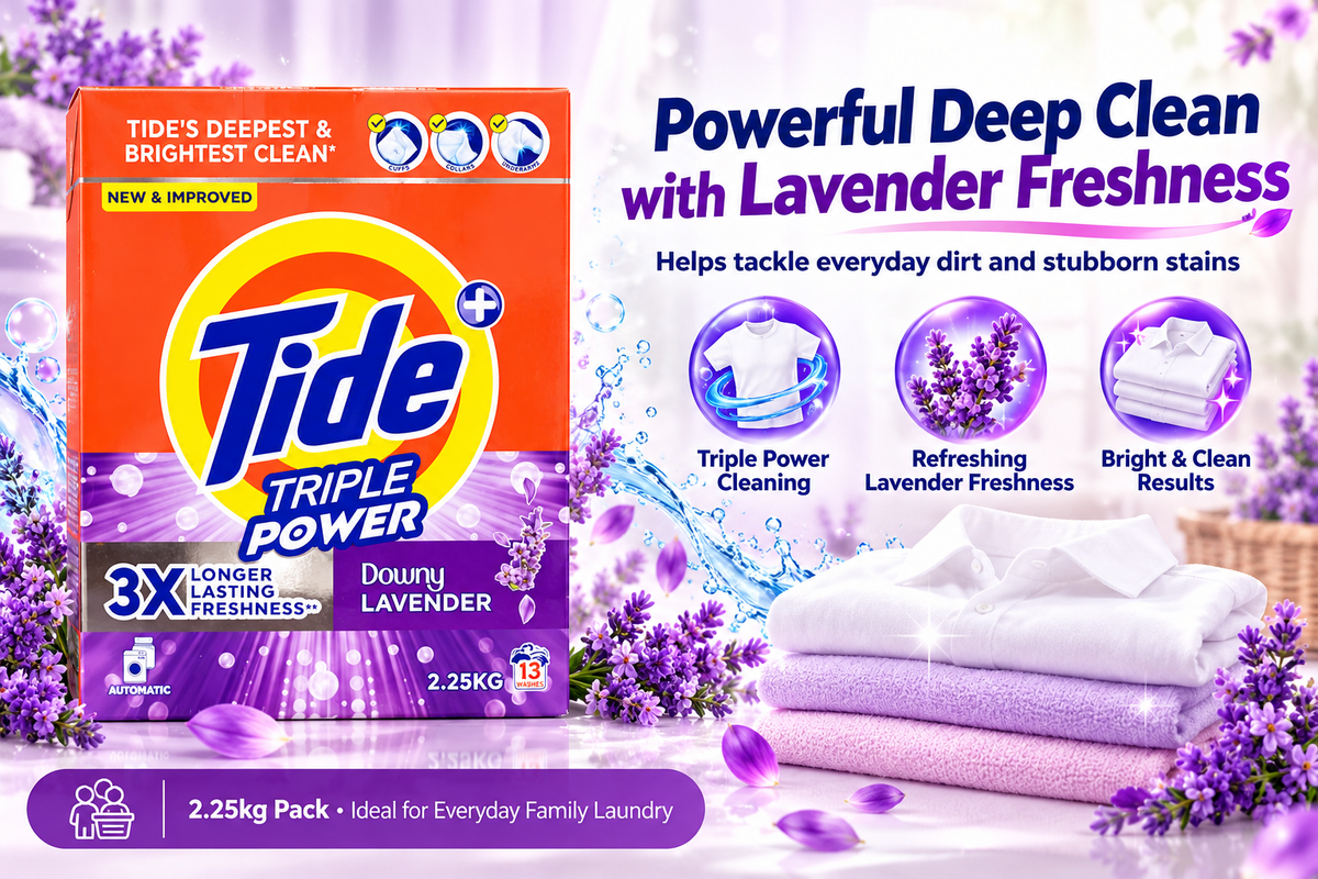 Tide Triple Power Green 2.25kg – Fresh Lavender Laundry Care 2pcs