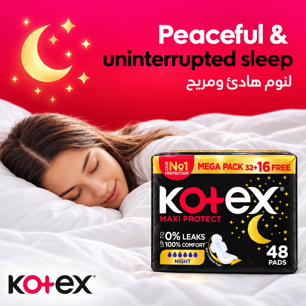 Kotex Maxi Protect Night Sanitary Pads – 2pack 96Pcs