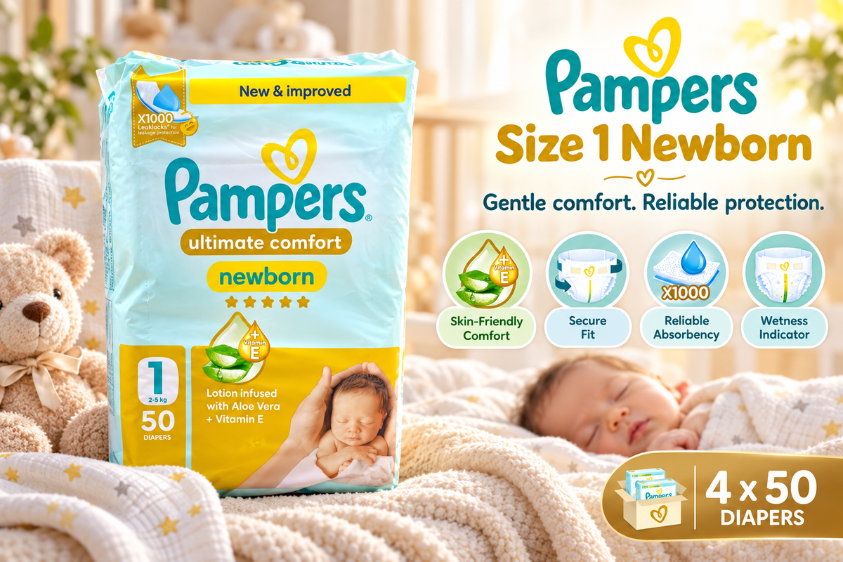 Pampers Premium Care Size 1 – 4 × 50 Diapers Value Pack