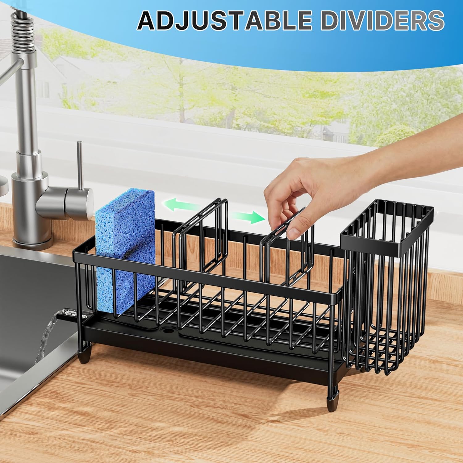 Organzier Rustproof 304 Stainless Steel Dish Organizer Divider, Soap Dispenser Storage