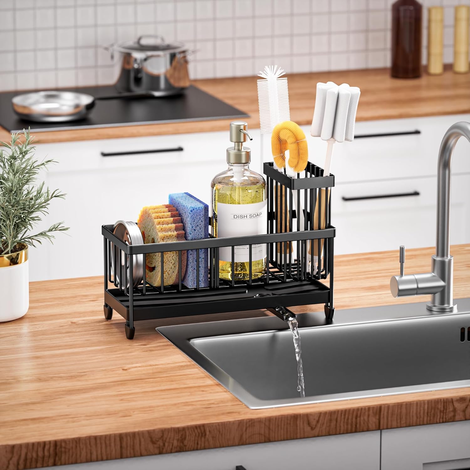 Organzier Rustproof 304 Stainless Steel Dish Organizer Divider, Soap Dispenser Storage