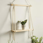 Decazone ® Macramé Wall Hanging Shelf Pine Wood Floating Shelve with Wooden Dowel