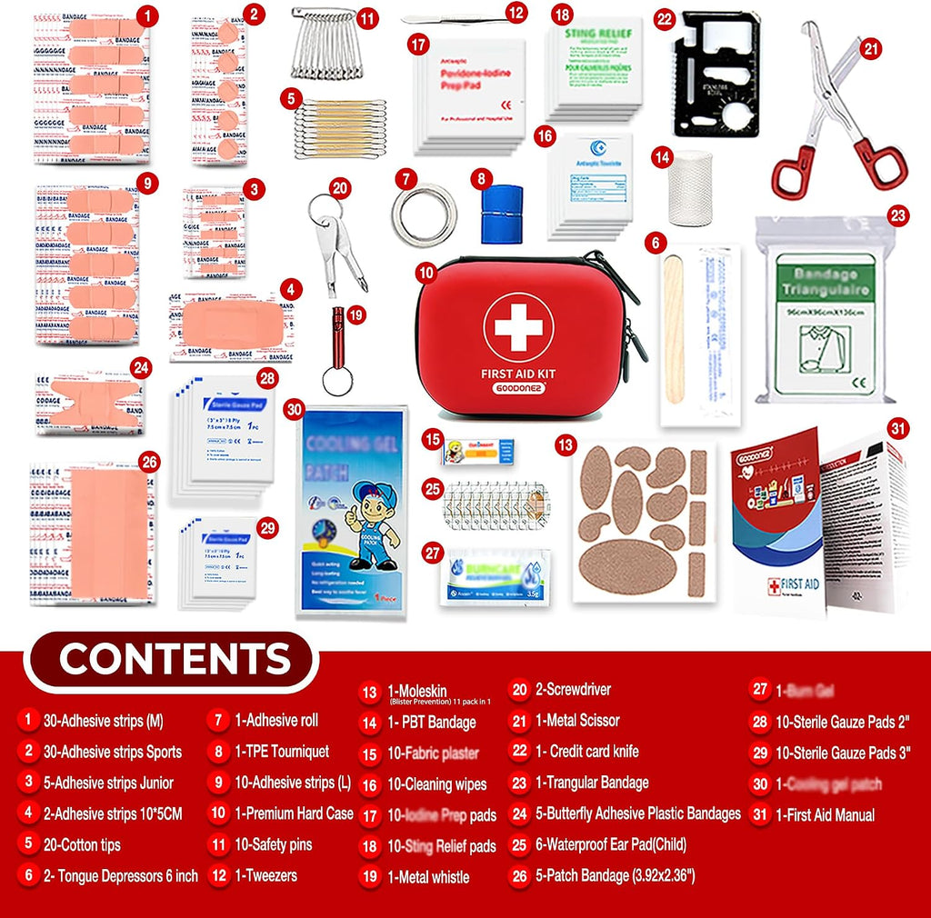 200 Pcs First Aid Kit + Survival kit for Treat, Protect Minor Cuts, Scrapes. Home, Office, Car, School, Business, Travel, Emergency, Survival, Hunting, Outdoor, Camping & Sport Red