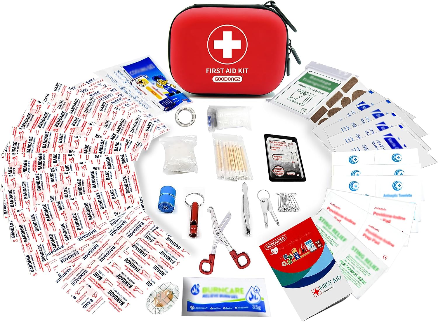 200 Pcs First Aid Kit + Survival kit for Treat, Protect Minor Cuts, Scrapes. Home, Office, Car, School, Business, Travel, Emergency, Survival, Hunting, Outdoor, Camping & Sport Red