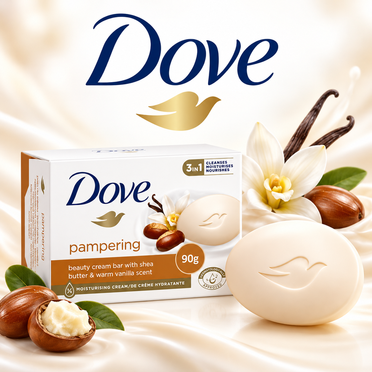 Dove Pampering Beauty Bar 90g – Gentle Cleansing & Nourishing Care 4Pcs
