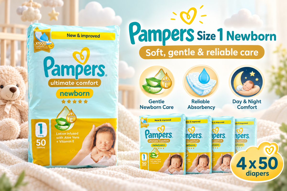 Pampers Premium Care Size 1 – 4 × 50 Diapers Value Pack