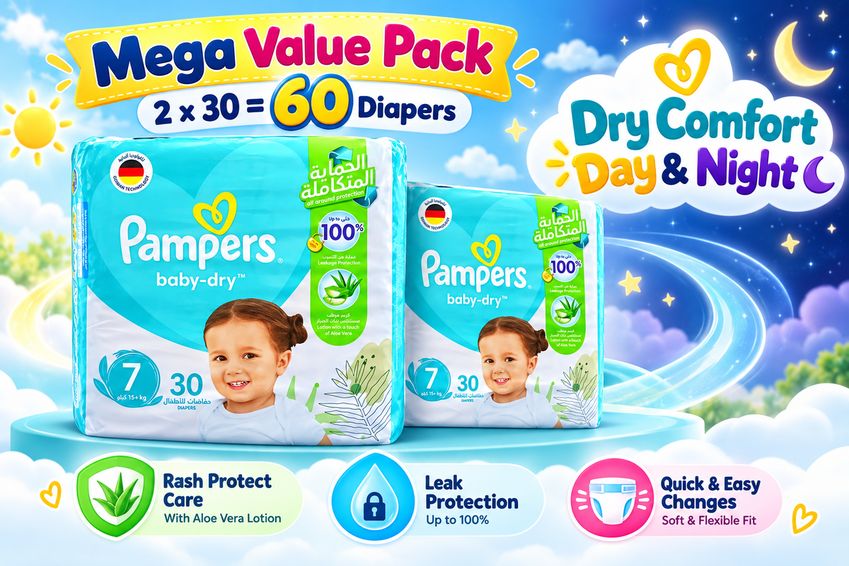 Pampers Mega Rash Protect Size 7 – 2× 30 Diapers, 60PC Value Pack
