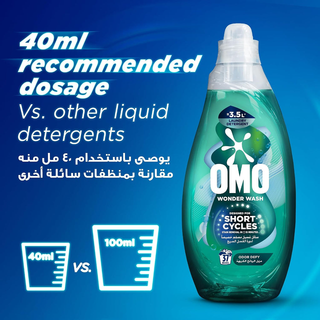OMO Wonder Wash Liquid Laundry Detergent, Odor Defy, 1480ml (Pack of 2)