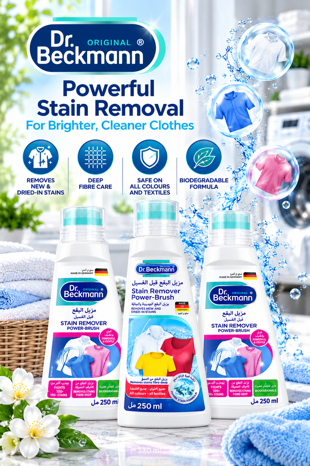 Dr. Beckmann Stain Remover Brush 250ml – Powerful Fabric Stain Treatment 3pcs