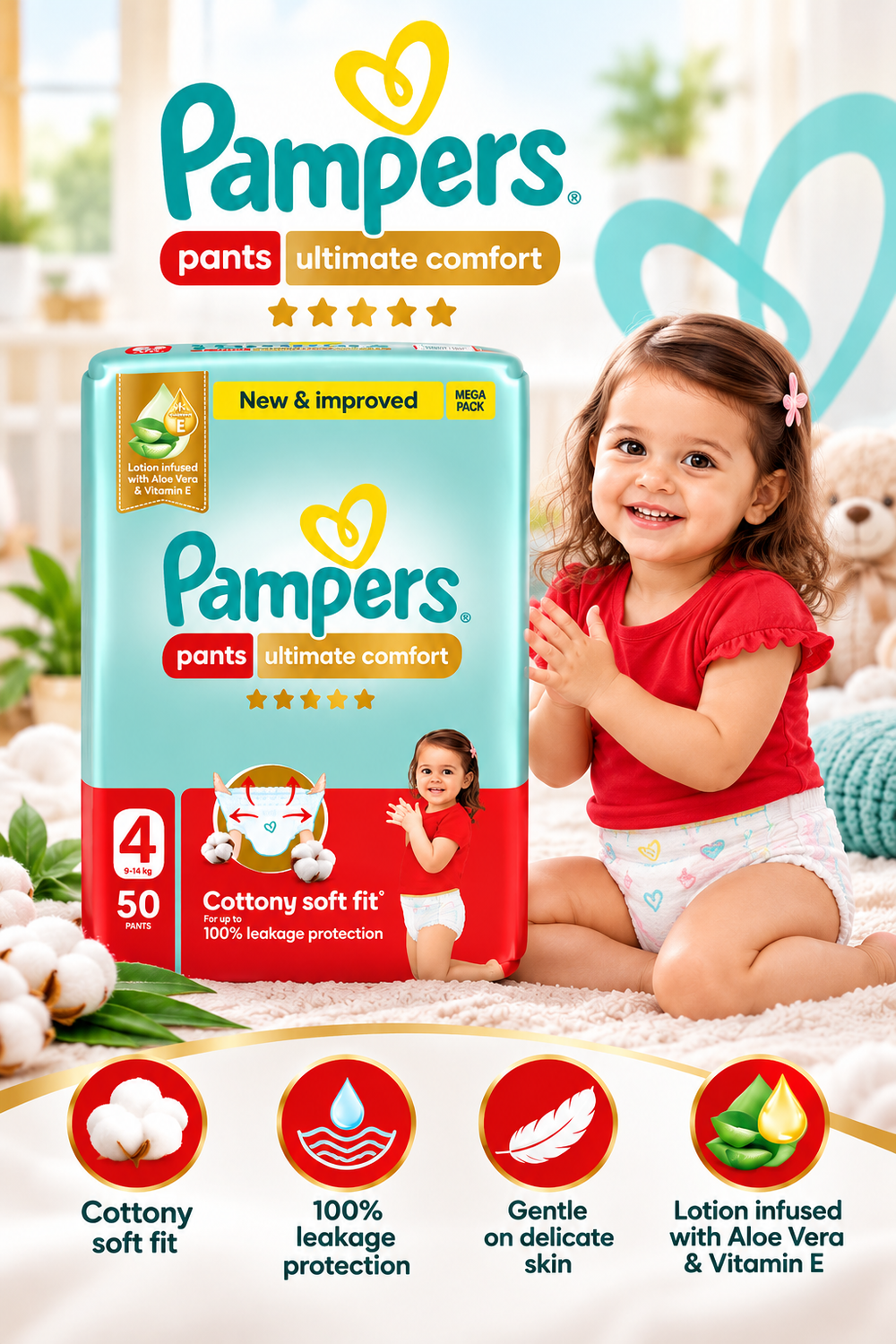 Pampers Premium Care Pants Size 4–x 50 Pants (100 Count)