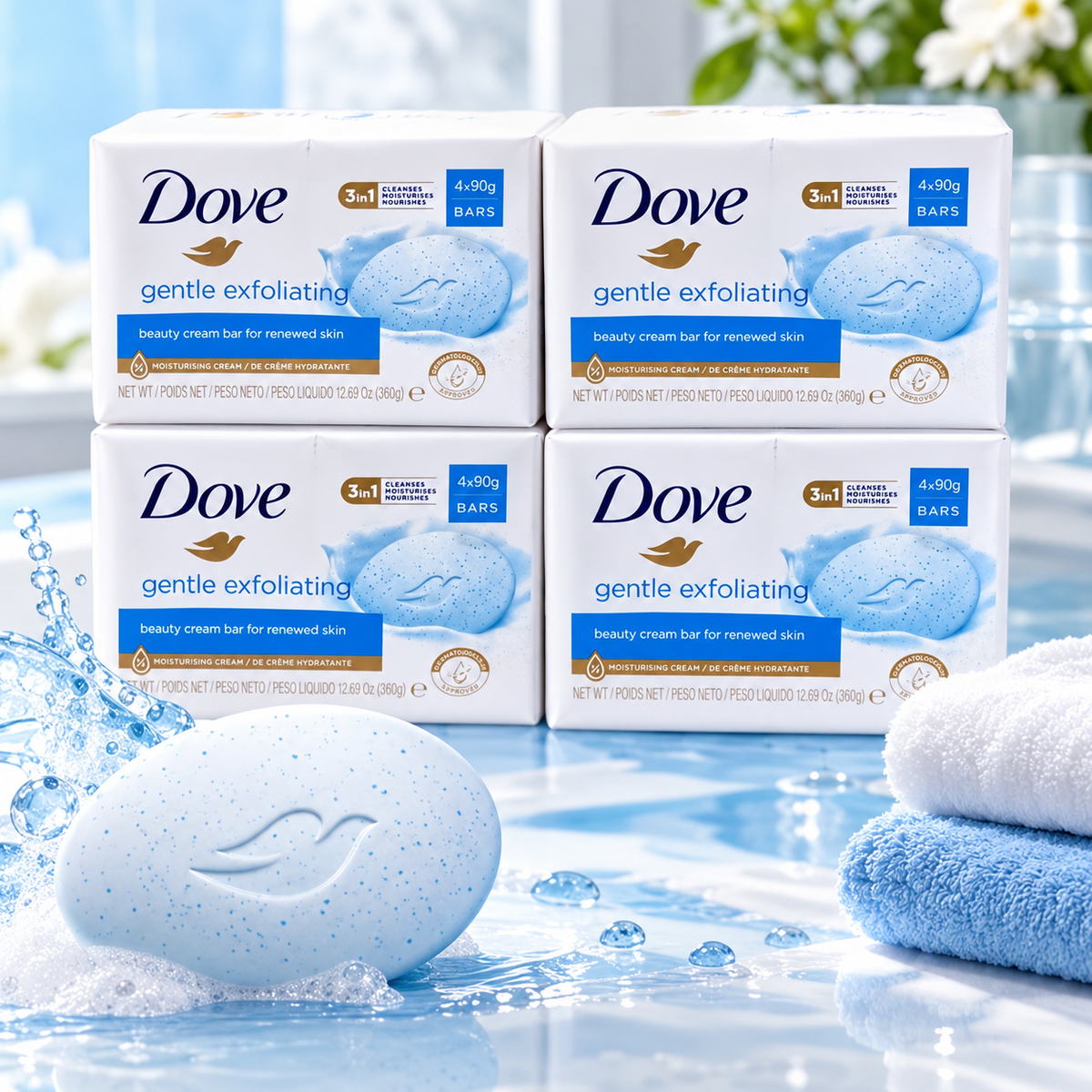 Dove Gentle Exfoliate Soap 90g – Mild Cleansing with Exfoliating Care 4Pcs