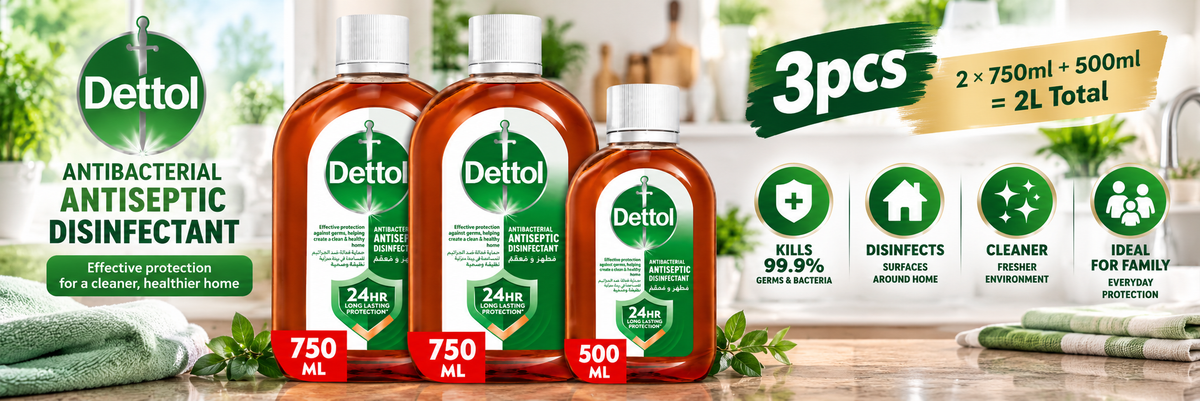 Dettol Antiseptic Liquid 750ml × 2 + 500ml – Value Hygiene Pack Total 3packs