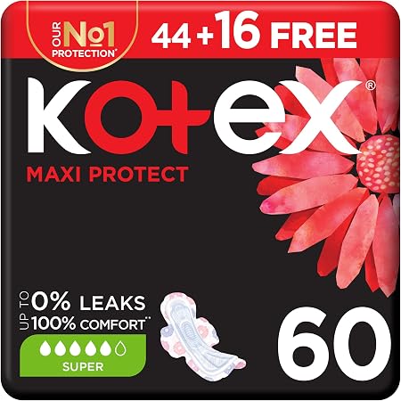 Kotex Maxi Pads Super – 60 Pads Mega Pack x 2 packs =120 total pads
