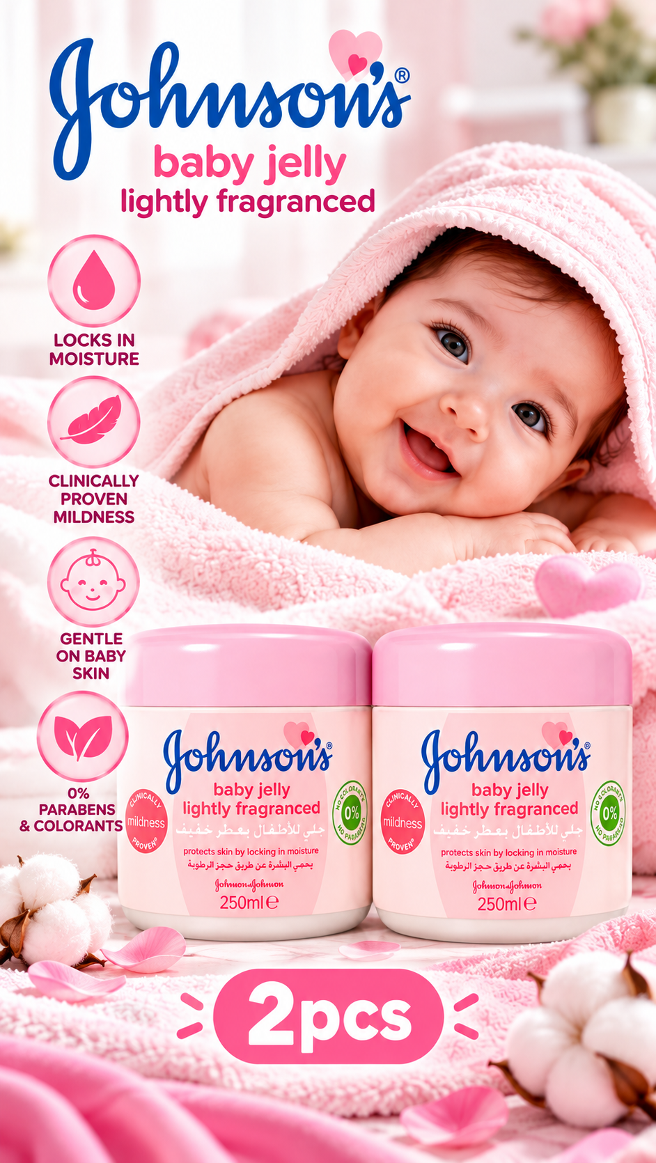 Johnson’s Baby Jelly Pink 250ml x 2pcs – Gentle Moisturizing Care