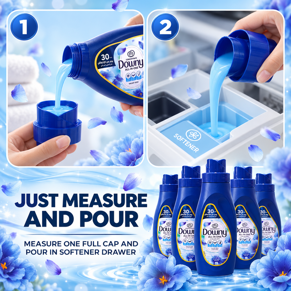 Downy Concentrate Valley Dew Fabric Softener – 1L x 4pcs