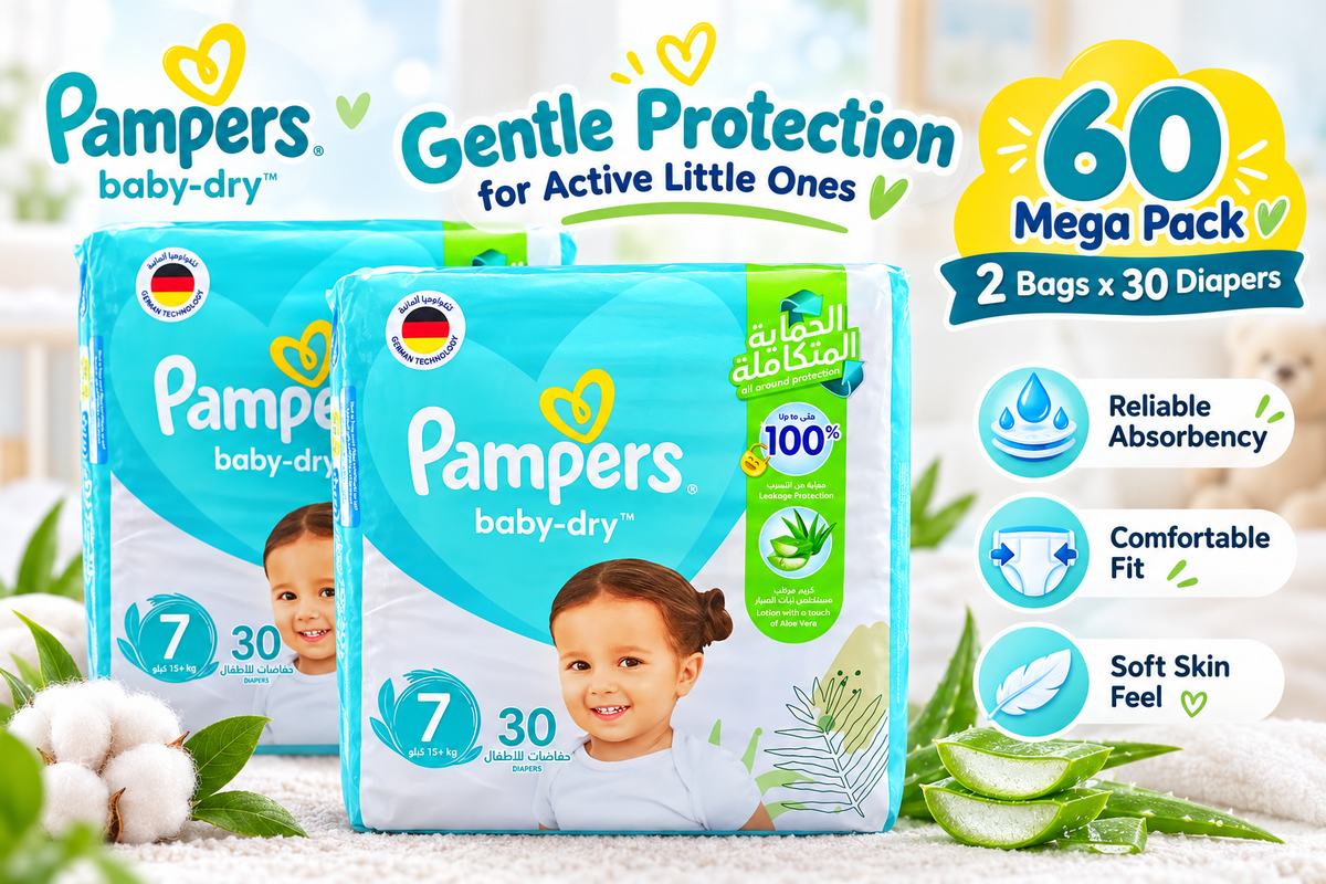 Pampers Mega Rash Protect Size 7 – 2× 30 Diapers, 60PC Value Pack