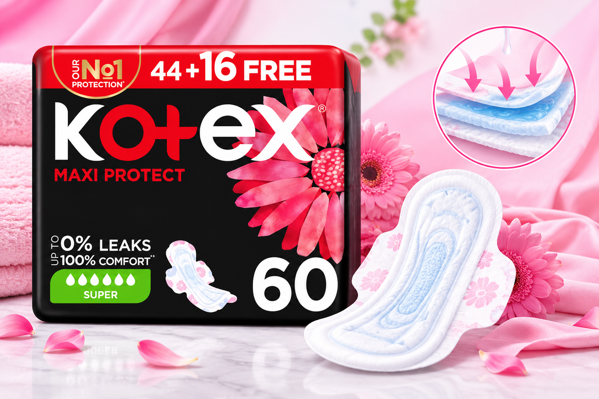 Kotex Maxi Pads Super – 60 Pads Mega Pack x 2 packs =120 total pads