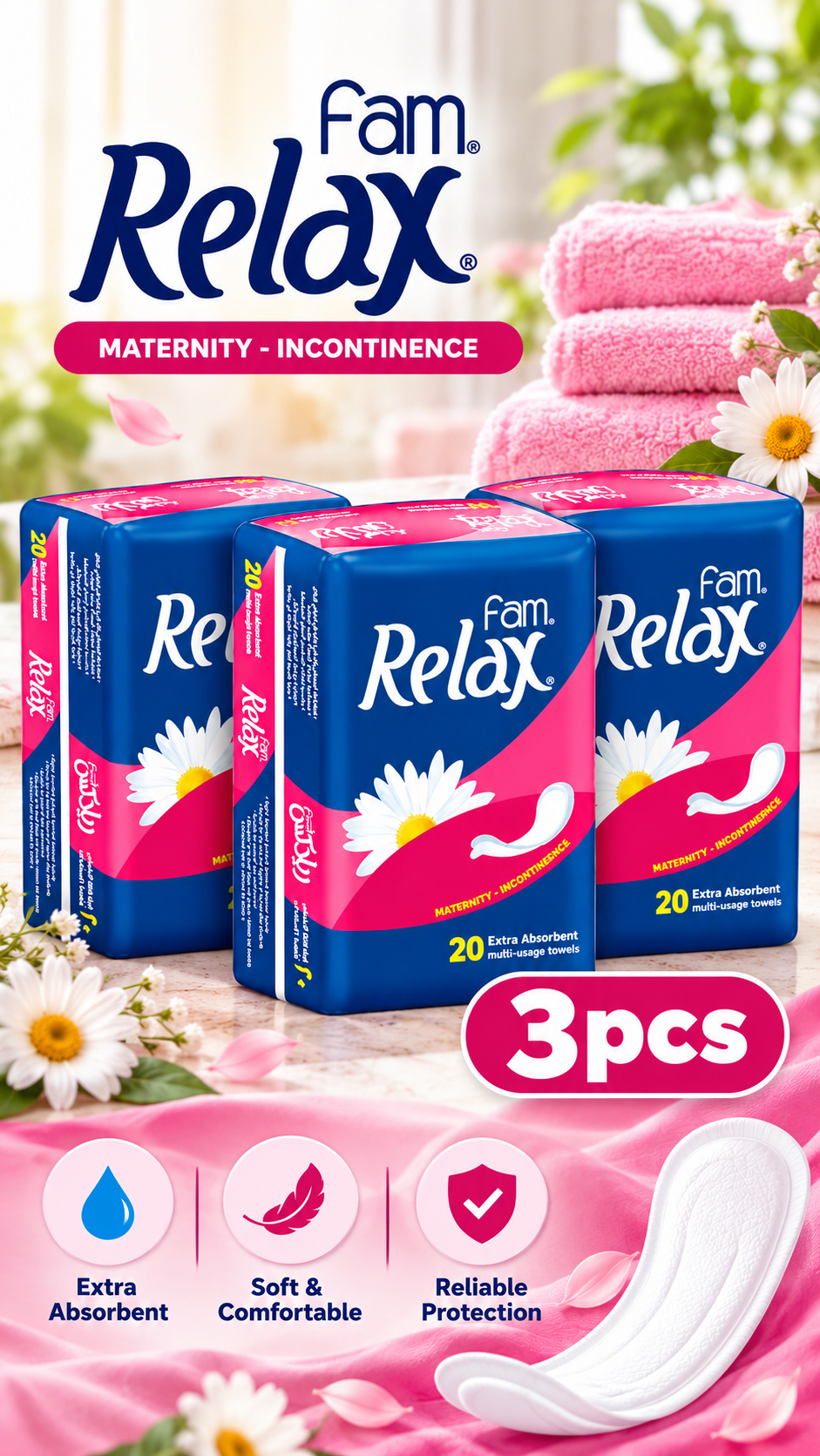 Fam Relax Maternity Pads – 3pcs x 20pads Count for Postpartum Comfort