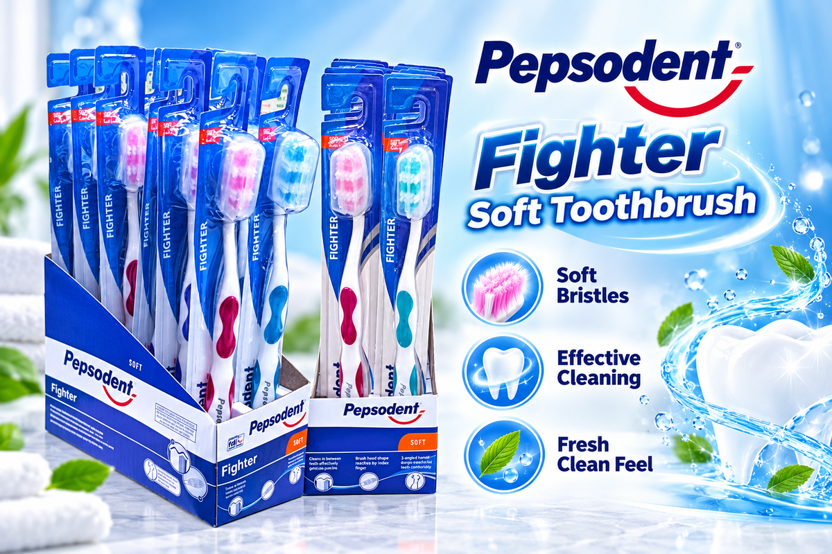 Pepsodent Fighter Soft Toothbrush – Gentle Daily Cleaning x 12pcs
