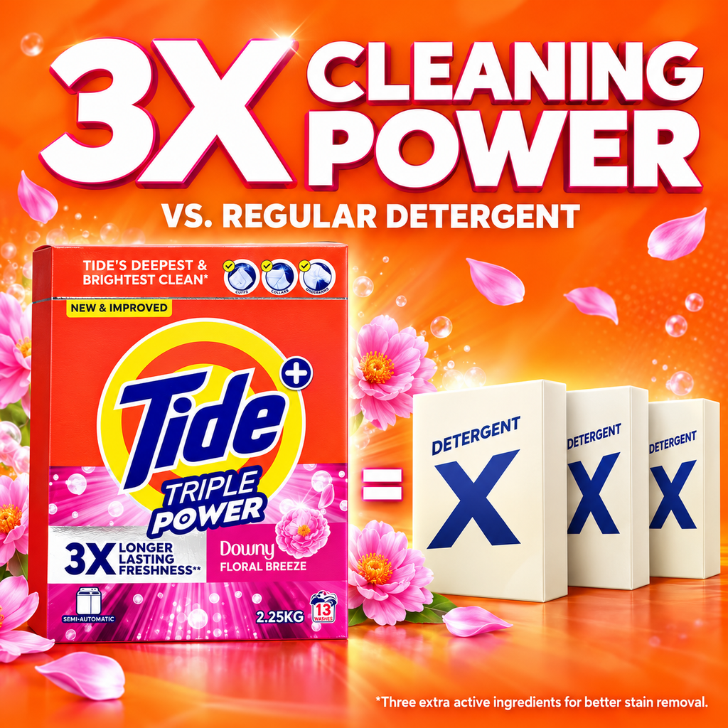 Tide Triple Power Blue 2.25kg – Deep Clean with Floral Breeze Freshness 2pcs