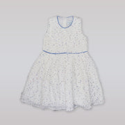 Amberley London Sleeveless Arabesque Winter Dress in Cornflower Blue