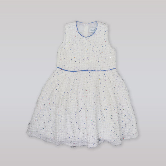 Amberley London Sleeveless Arabesque Winter Dress in Cornflower Blue