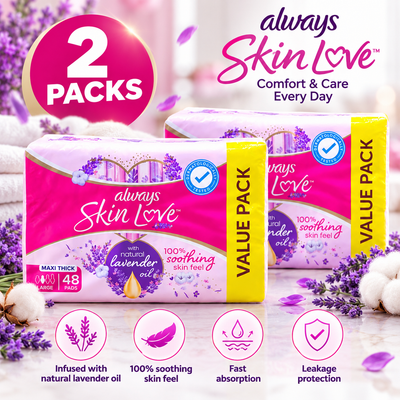 Always Skin Love Large Natural Lavender Pads – 2 x 48 Pack