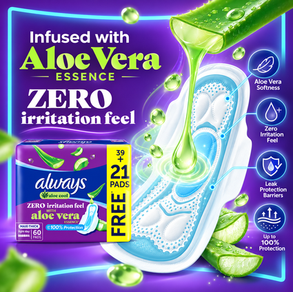Always Maxi Thick Aloe Vera Pads – Gentle Comfort – 60 Pads