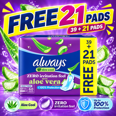 Always Maxi Thick Aloe Vera Pads – Gentle Comfort – 60 Pads