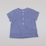 Marie Chantal Classic Blue Gingham Short Sleeve Cotton Baby Shirt