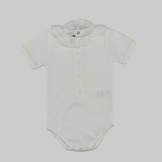 Soft Nanos Baby Body with Elegant White Lace Collar Trim