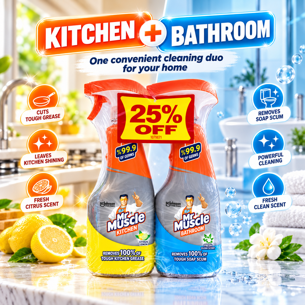 Mr Muscle Kitchen + Bathroom Cleaner Twin Pack – 2 x 500ml
