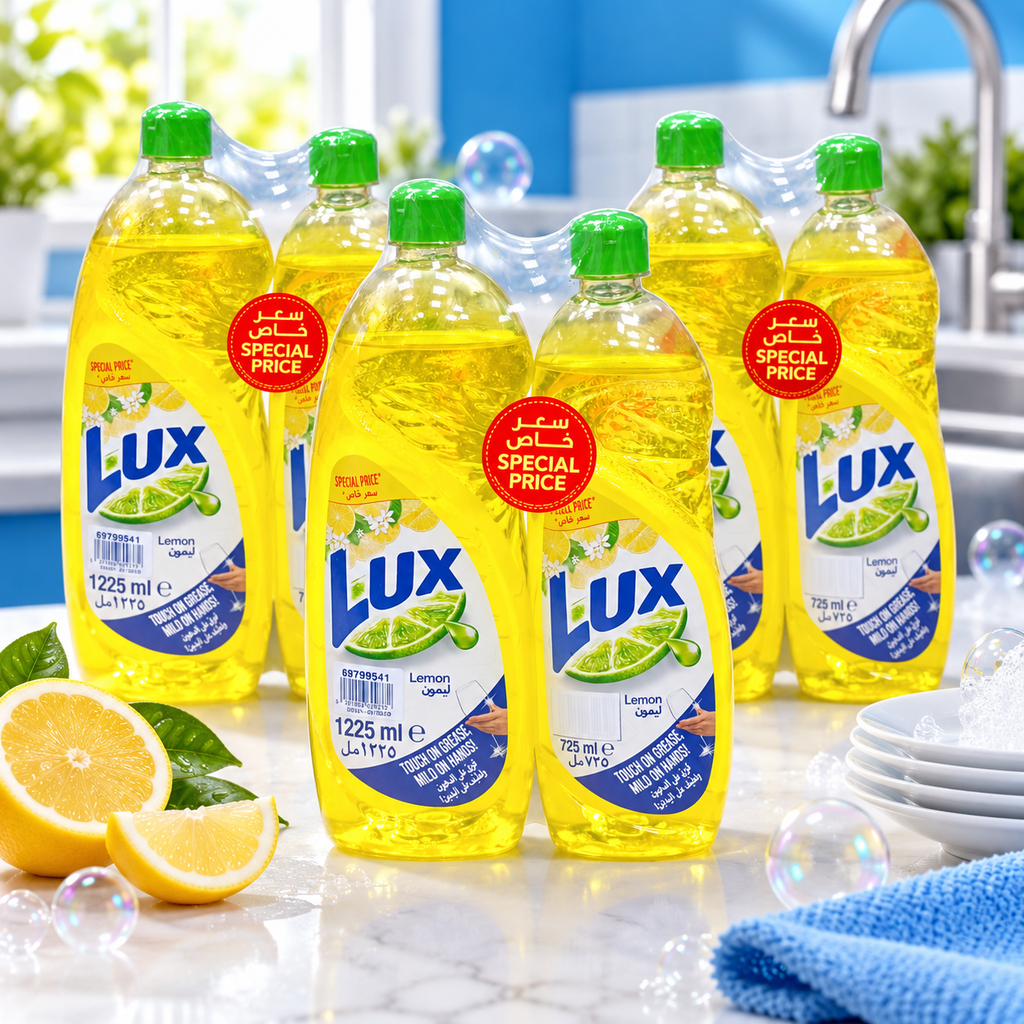 Lux Lemon Dishwashing Liquid 1225ml + 725ml Value Pack3 - 6Botals