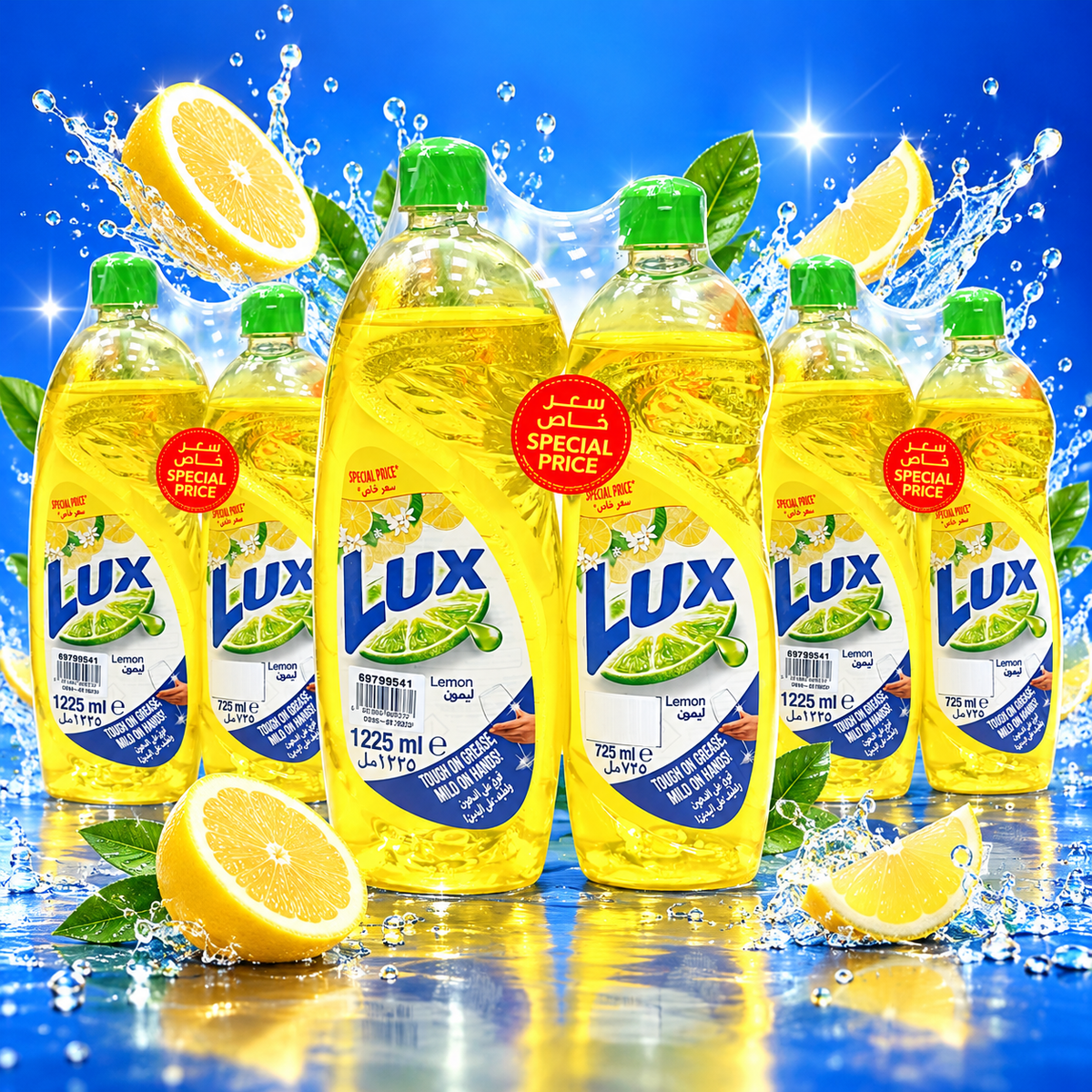 Lux Lemon Dishwashing Liquid 1225ml + 725ml Value Pack3 - 6Botals