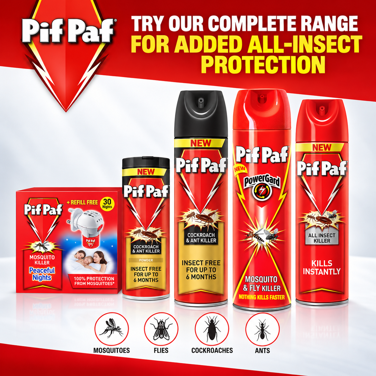 Pif Paf Red Mosquito & Fly Killer Spray 400ml – 6 Pcs Fast-Action Insect Control