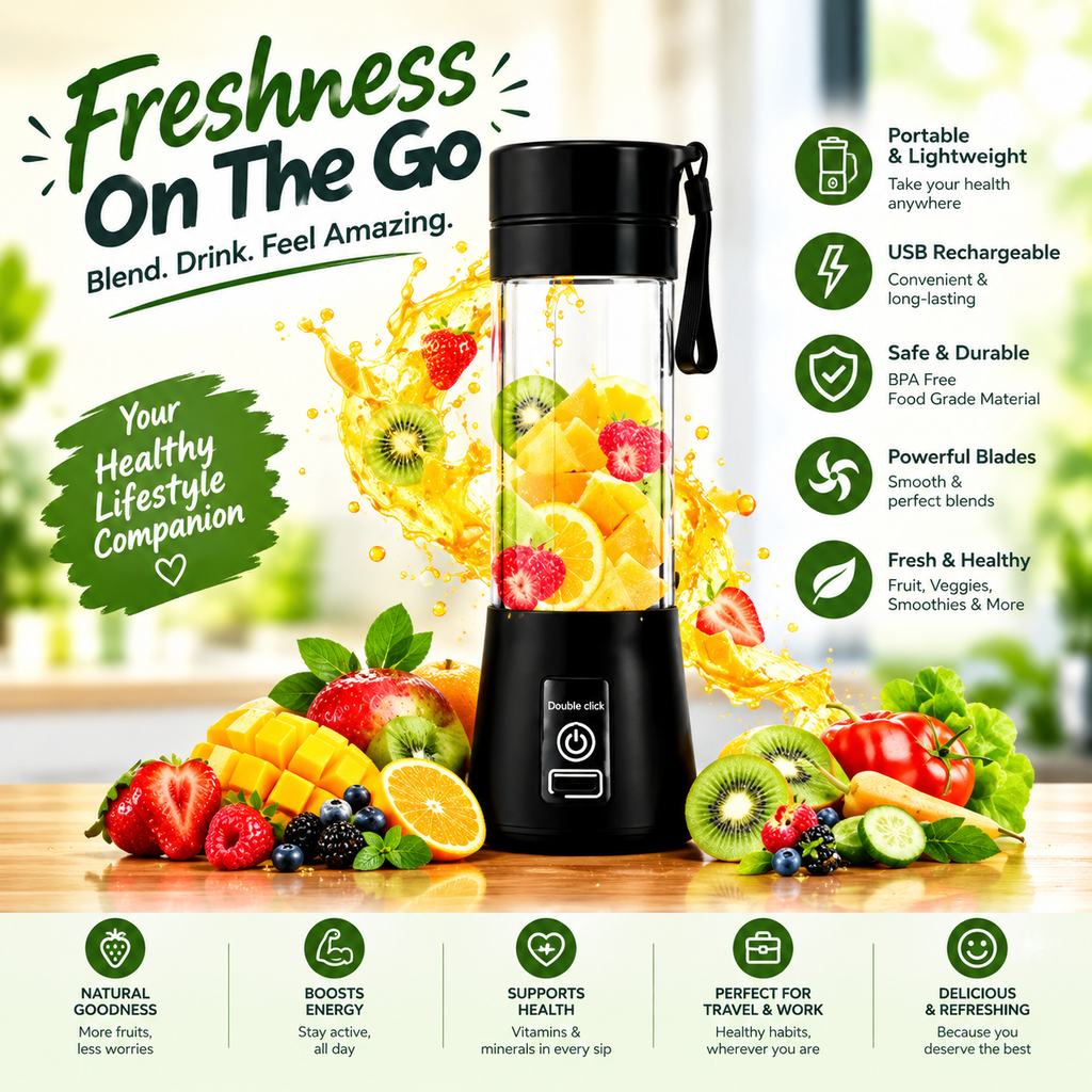 Portable Electric Blender – Compact Smoothie & Juice Maker for Travel & Gym