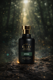 Black bottle with gold cap on a dark background