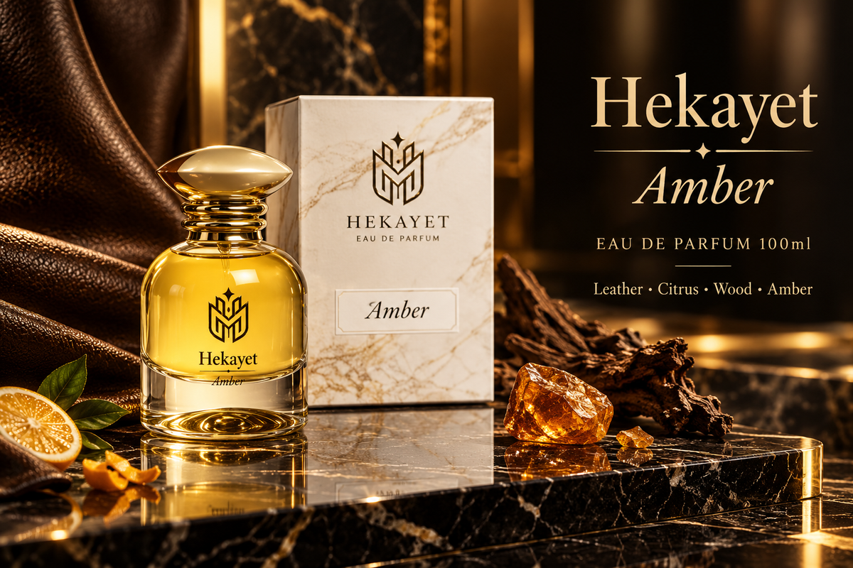Hekayet Amber Eau de Parfum 100ml – Leather Citrus Woody Amber Unisex Perfume | Long Lasting Luxury Fragrance