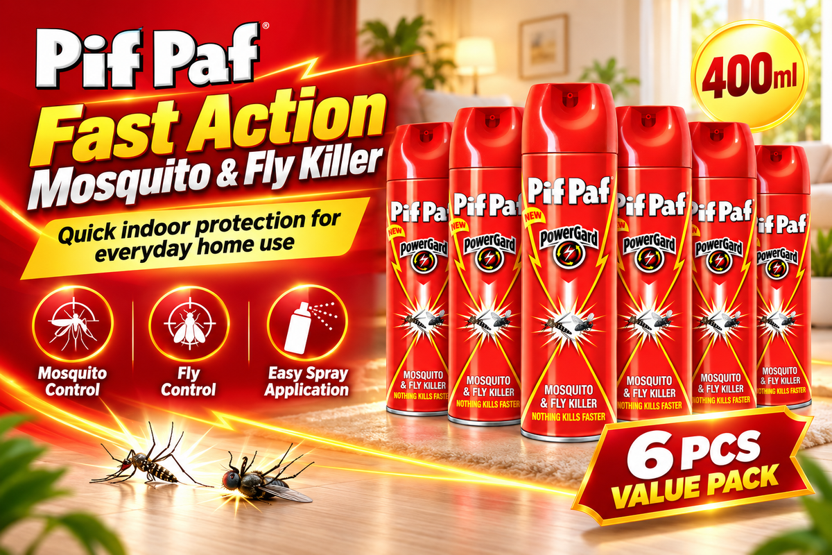 Pif Paf Red Mosquito & Fly Killer Spray 400ml – 6 Pcs Fast-Action Insect Control