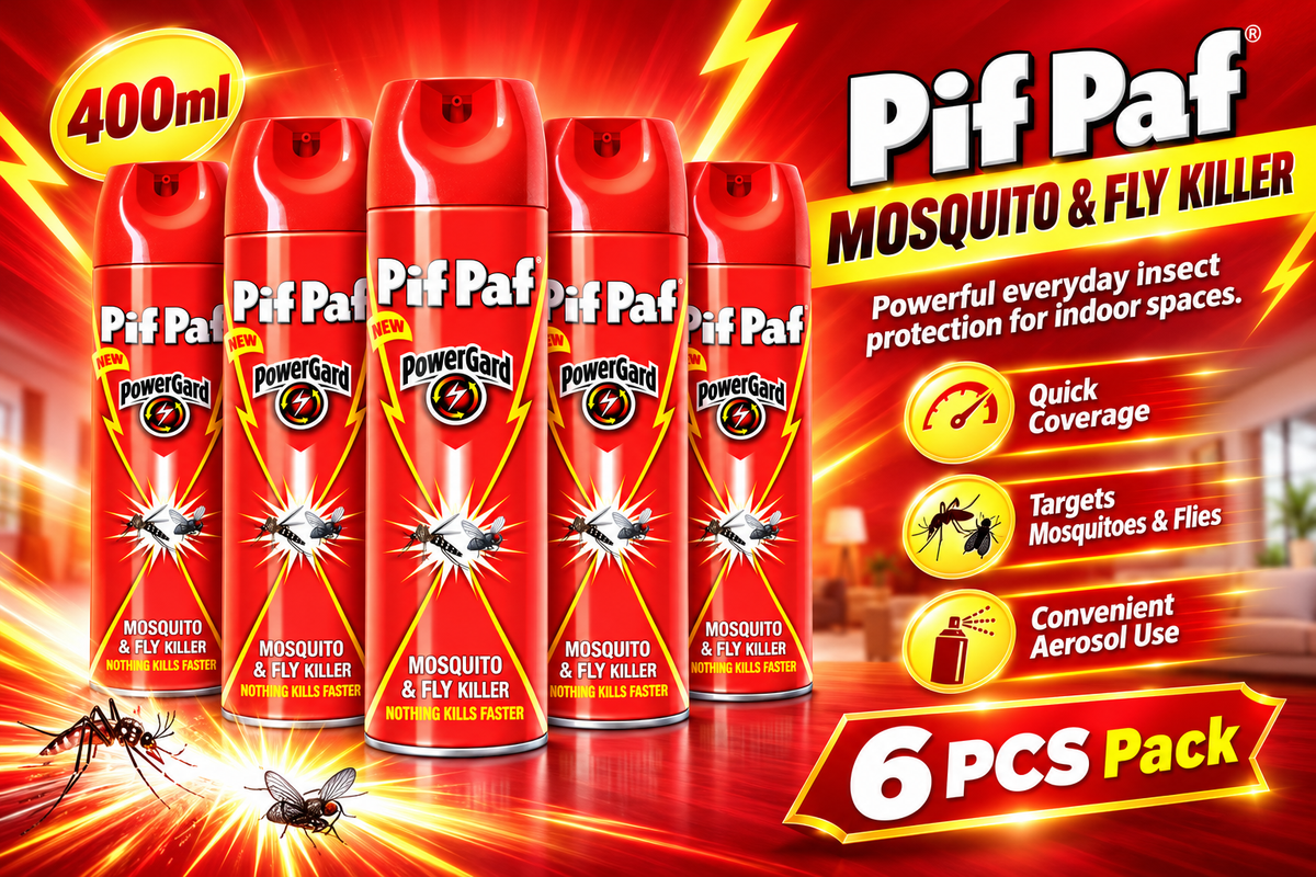 Pif Paf Red Mosquito & Fly Killer Spray 400ml – 6 Pcs Fast-Action Insect Control